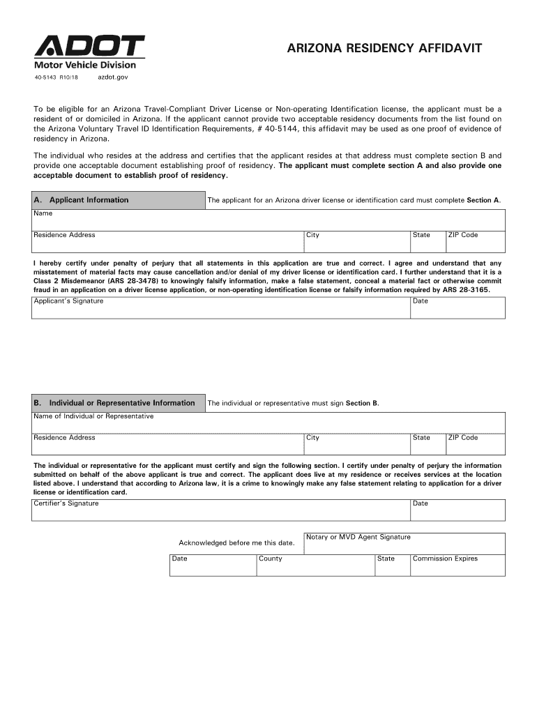  ARIZONA RESIDENCY AFFIDAVIT 2018-2024