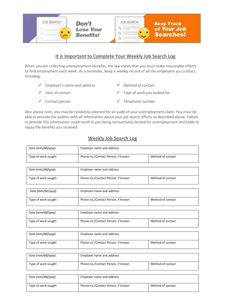 Weekly Job Search Log  Form