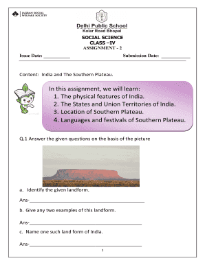 Physical Features of India Class 4 Worksheet  Form
