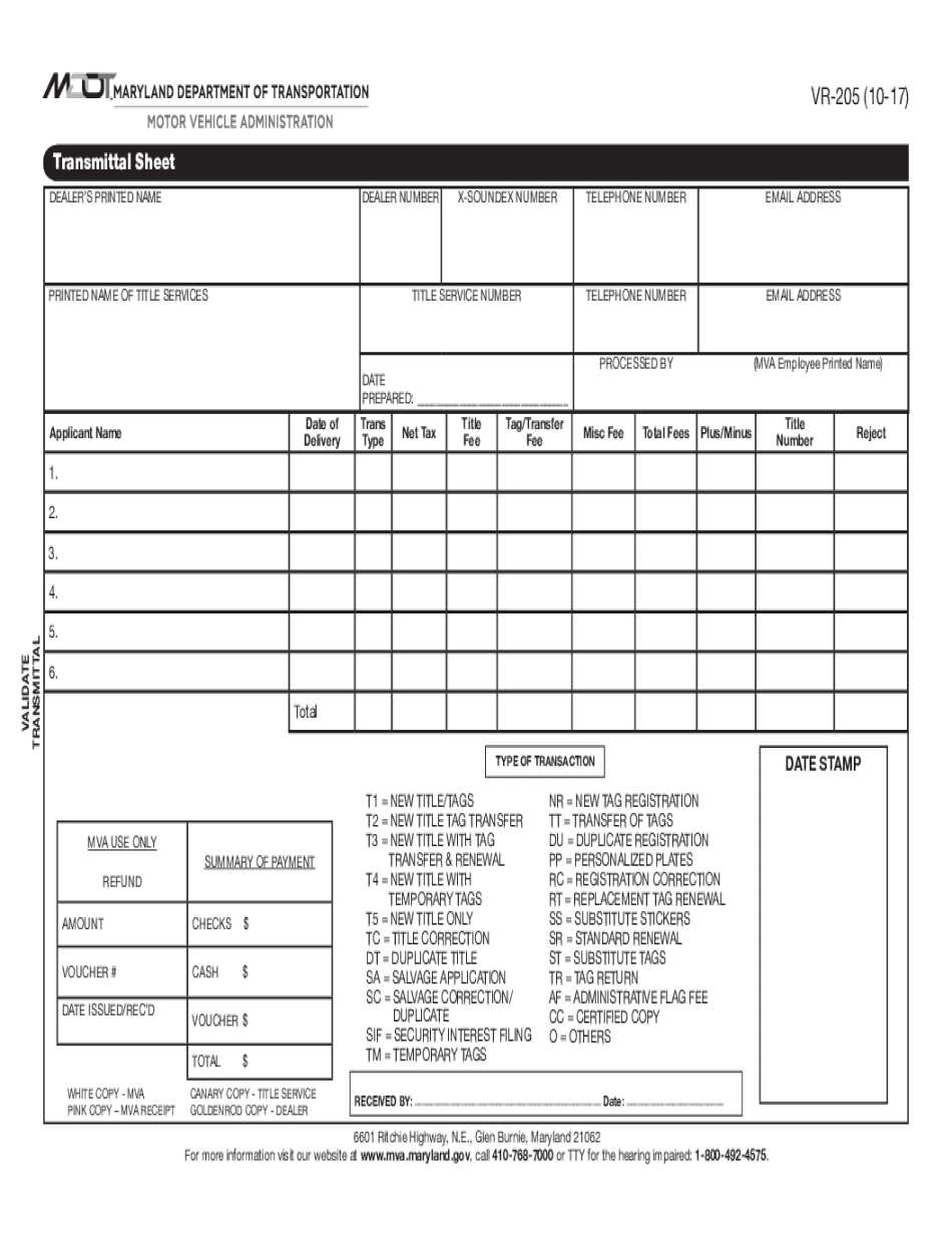 Mva Transmittal Sheet  Form