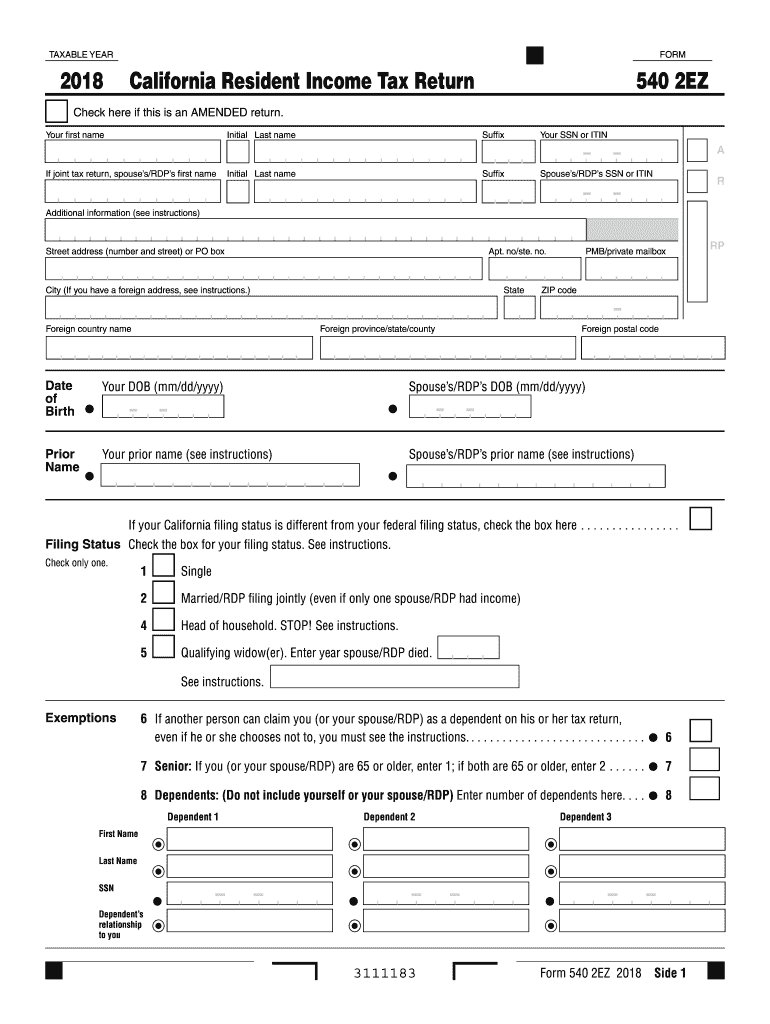  Form 540 2ez 2018