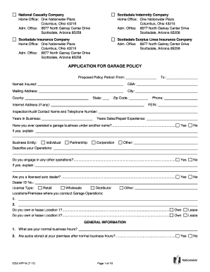 Application for Garage Policy CGZ APP 6 7 17  Form