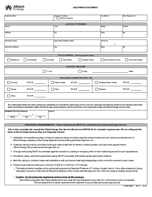 Alliant Energy Gas Piping Statement  Form
