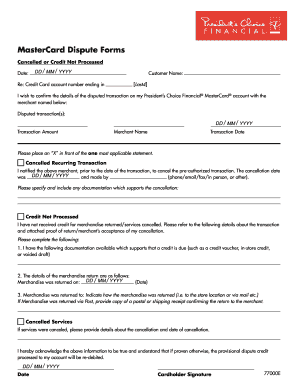 Pc Mastercard Chargeback  Form