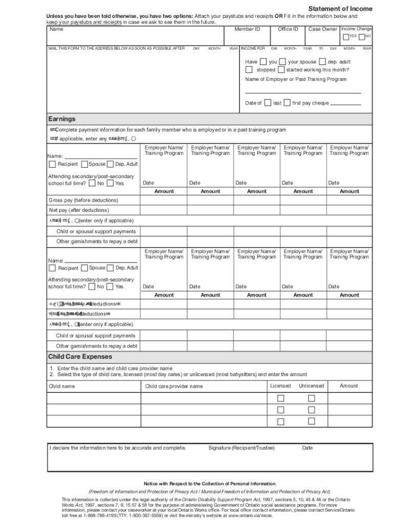 Ca Statement Income Ontario  Form