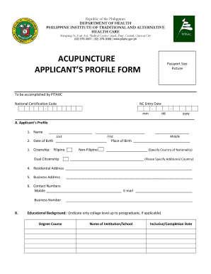 ACUPUNCTURE PROFILE FORM Pitahc Gov Ph