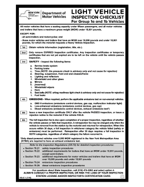 Light Vehicle Inspection Checklist for Group 1a and 1b Vehicles Light Vehicle Inspection Checklist  Form