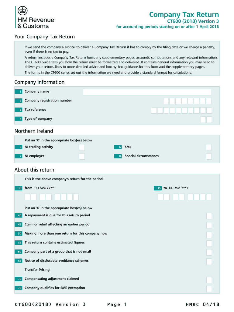  CT600 Company Tax Return CT600 Company Tax Return 2018