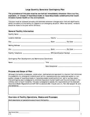 Large Quantity Generator Contingency Plan  Form