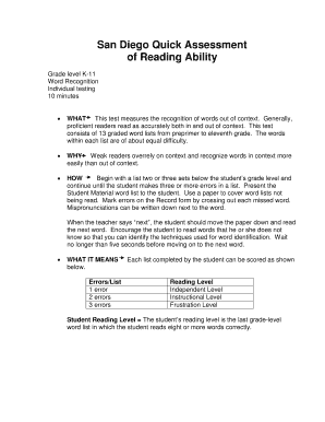 The San Diego Quick Assessment Measures the Recognition of Words Out of Context  Form