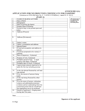 Annexure Ia Application for No Objection Certificate NVS RO Bhopal  Form