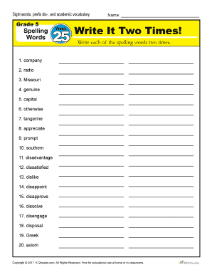 Spelling Words Grade 5 Week 25 K12reader Com  Form