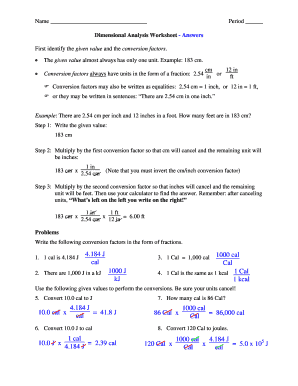 Dimensional Analysis Worksheet 2 with Answers PDF  Form
