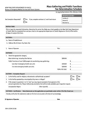 DOH 2225K Mass Gathering and Public Function Fee Determination Schedule  Form