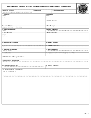 Veterinary Certificate for Export  Form