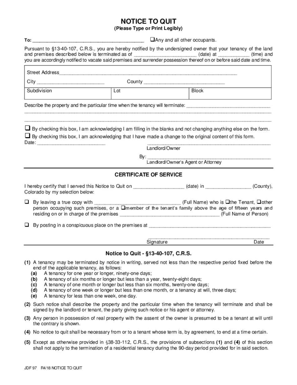 NOTICE to QUIT Courts State Co Us  Form