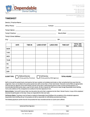 Timesheet Dependable Dental Staffing  Form