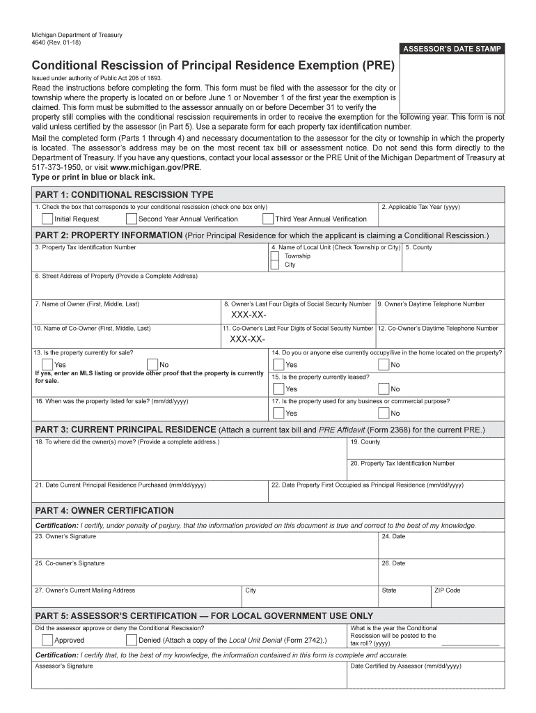  Michigan Department of Treasury 4640 Rev 12 10  Form 2018-2024