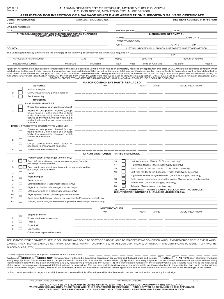 Alabama Inspection Form Fill Out and Sign Printable PDF Template