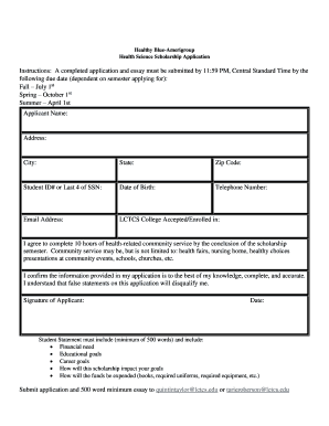 Healthy Blue Amerigroup Scholarship Application SOWELA  Form