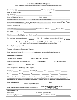 Illinois Tollway Non Standard Settlement Form