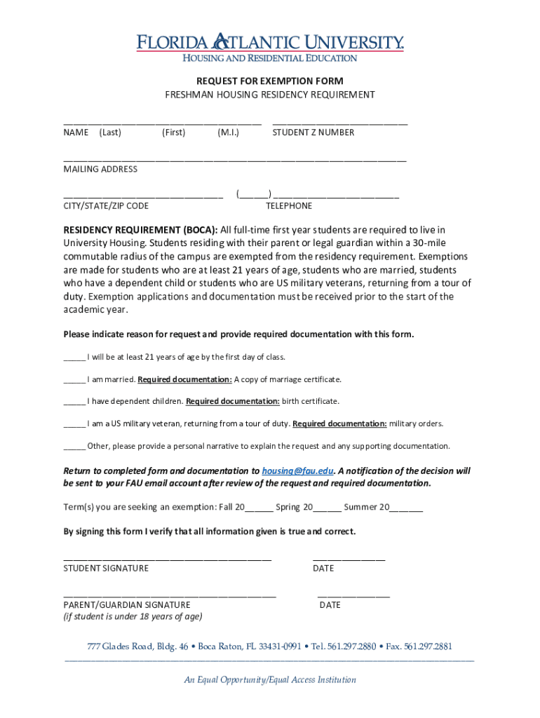 REQUEST for EXEMPTION FORM DOC