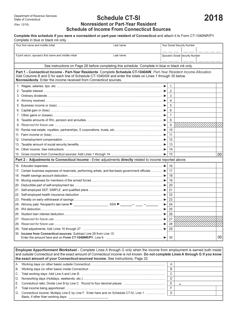 2018 Connecticut Schedule CT-SI