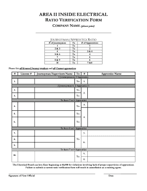 Journeyperson to Apprentice Ratio Verification Worksheet  Form