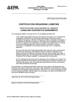 CERTIFICATION REGARDING LOBBYING US EPA  Form