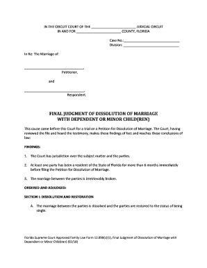  Florida Supreme Court Approved Family Law Form 12 990c1, Final Judgment of Dissolution of Marriage with Dependent or Minor Child 2018-2024