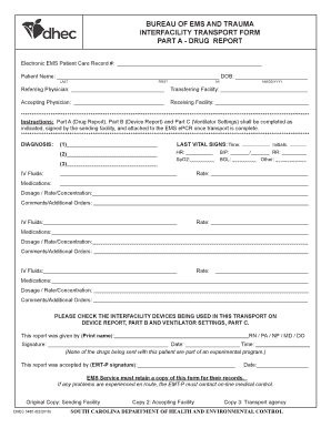 DHECDIVISION of EMS and TRAUMA INTERFACILITY TRANSPORT FORM DHECDIVISION of EMS and TRAUMA INTERFACILITY TRANSPORT FORM, DHEC 34