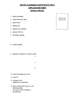 Police Clearance Certificate Kerala  Form