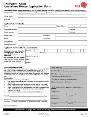  Unclaimed Money Application Form 2018-2024