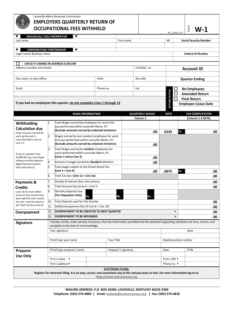  Louisville Revenue Forms 2018