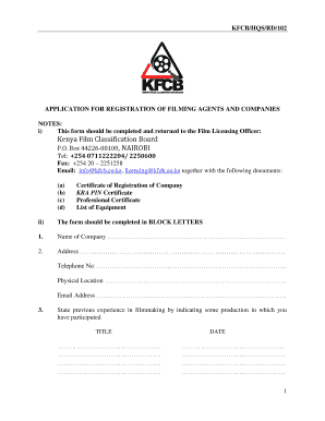 Kfcb License for Movie Shop  Form