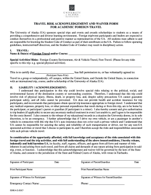  TRAVEL RISK ACKNOWLEDGEMENT and WAIVER FORM for 2017-2024