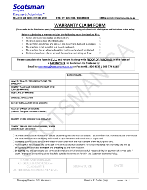 Scotsman Warranty Claim Form