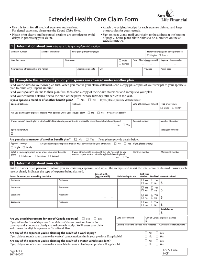  Sun Life Claim Forms 2017-2024