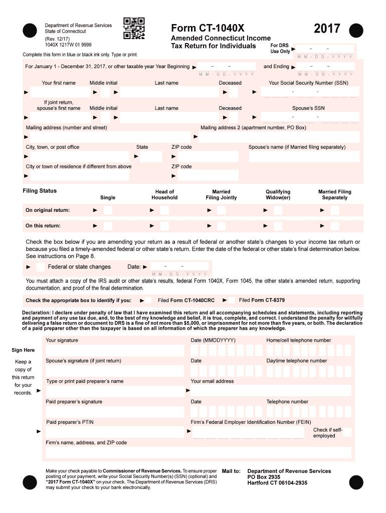  Ct 1040x  Form 2017