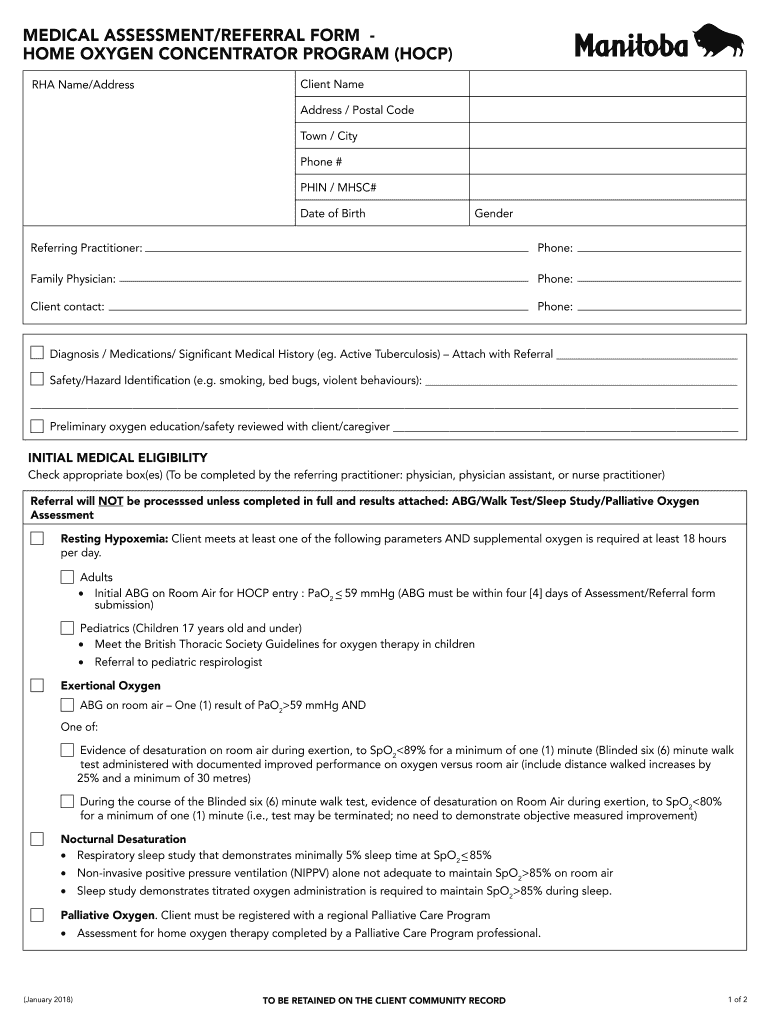 Medical AssessmentReferral Form Home Oxygen Concentrator Program HOCP Home Oxygen Concentrator Program HOCP