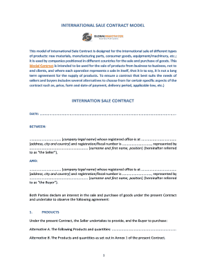 INTERNATIONAL SALE CONTRACT MODEL This Model of International Sale Contract is Designed for the International Sale of Different   Form