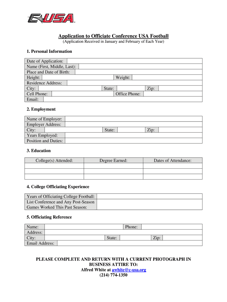 Conference Usa Football Officials Application  Form