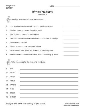 Writing Numbers through Hundred Thousands Worksheets  Form