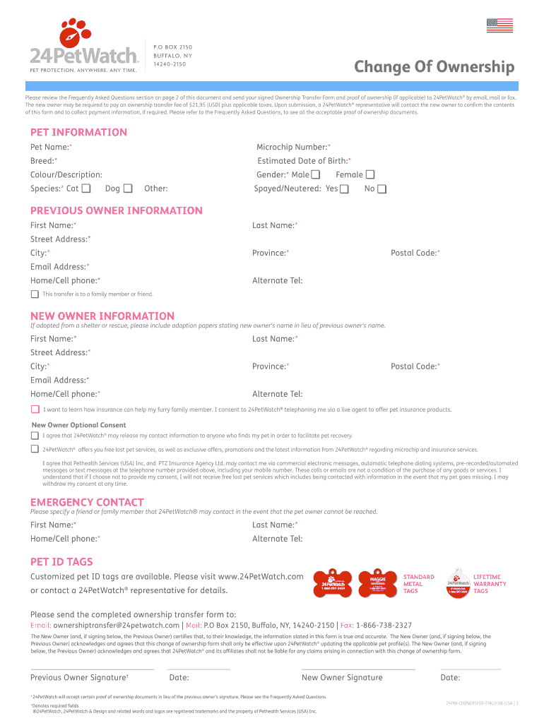  24petwatch Microchip Change Ownership 2018-2024