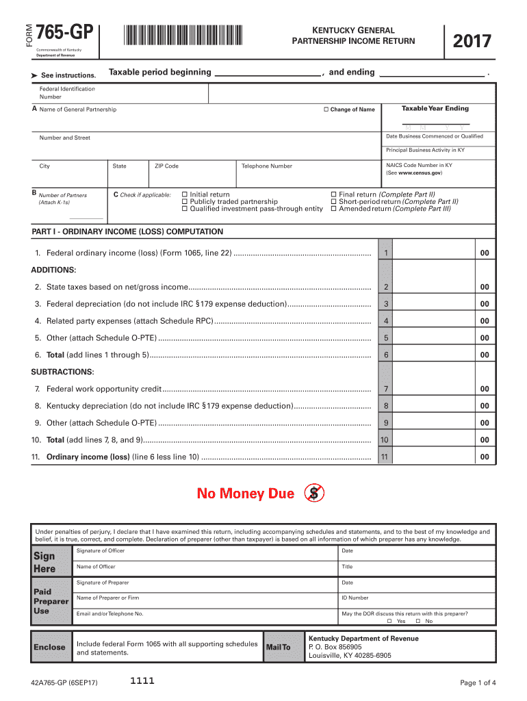  Kentucky Revenue Cabinet Form 765gp PDF 2017