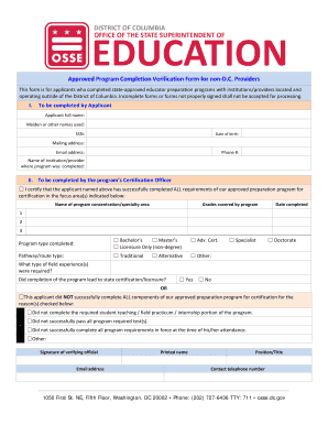 Approved Program Completion Verification Form for Non D C