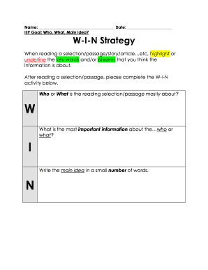 Win Strategy for Central Idea  Form