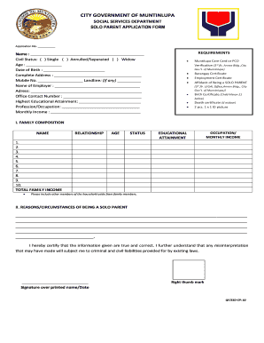Application Form for Solo Parent