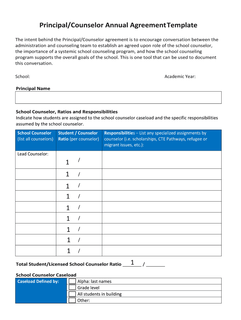 PrincipalCounselor Annual Agreement Template  Form