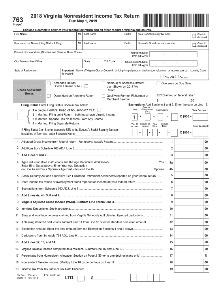 Get and Sign Virginia Nonresident Income Tax Form 2018